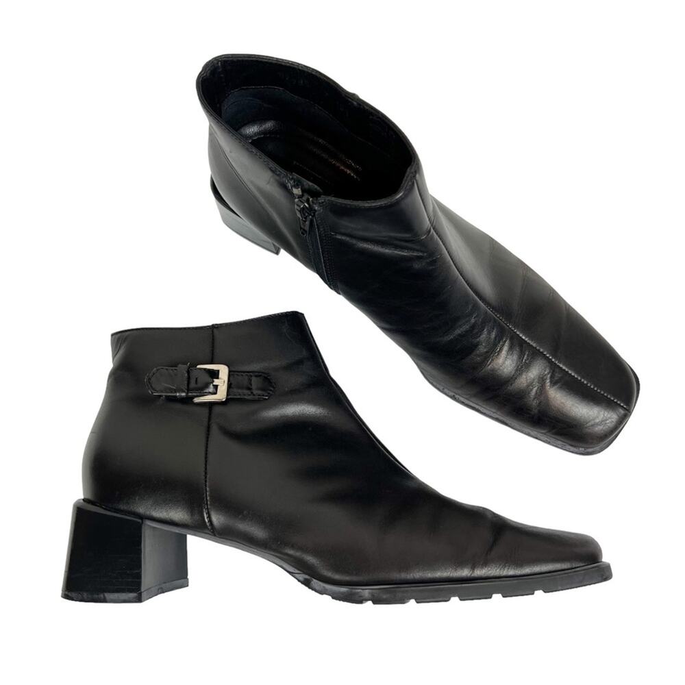 Vintage Ecco Black‎ Leather Square Toe Ankle Boots Booties Size 7